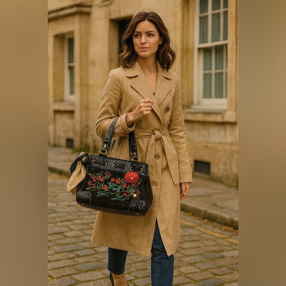 Juicy Couture Handbags - Vintage Black Juicy Couture Tote Bag Purse Handbag Daydreamer Floral Y2K